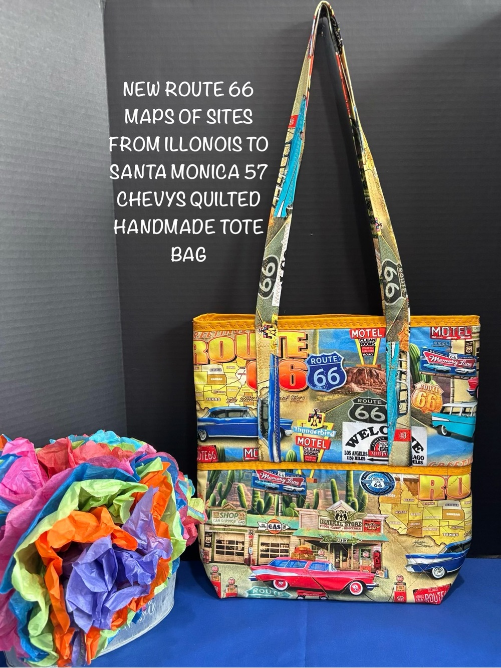 New Route 66 Map Site Quilted Handmade Shoulder Tote Bag